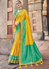 Load image into Gallery viewer, Yellow &amp; Blue Zari Woven Banarasi Silk Saree with Embroidered Blouse