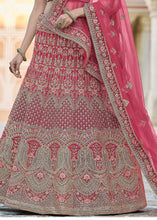 Laden Sie das Bild in den Galerie-Viewer, Cerise Pink Velvet Lehenga Choli Having Heavy Embroidery &amp; Hand work: Bridal Edition