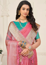 Carica l'immagine nel visualizzatore Galleria,French Pink Designer Organza Silk Saree with Tassels On Pallu
