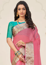 Carica l'immagine nel visualizzatore Galleria,French Pink Designer Organza Silk Saree with Tassels On Pallu
