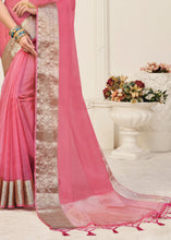 Carica l'immagine nel visualizzatore Galleria,French Pink Designer Organza Silk Saree with Tassels On Pallu