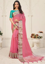 Carica l'immagine nel visualizzatore Galleria,French Pink Designer Organza Silk Saree with Tassels On Pallu