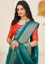 Load image into Gallery viewer, Prussian Blue Designer Organza Silk Saree with Tassels On Pallu