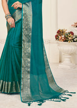 Load image into Gallery viewer, Prussian Blue Designer Organza Silk Saree with Tassels On Pallu