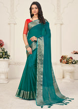 Load image into Gallery viewer, Prussian Blue Designer Organza Silk Saree with Tassels On Pallu