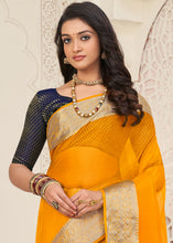 Load image into Gallery viewer, Fire Yellow Designer Organza Silk Saree with Tassels On Pallu