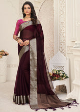 Carica l'immagine nel visualizzatore Galleria,Hickory Brown Designer Organza Silk Saree with Tassels On Pallu