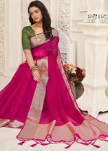 Load image into Gallery viewer, Magenta Pink Designer Organza Silk Saree with Tassels On Pallu