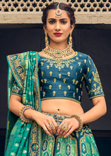 Load image into Gallery viewer, Shades Of Blue Banarasi Silk Lehenga Choli with Heavy Embroidery Work