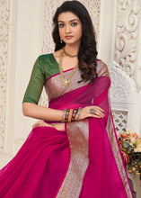 Load image into Gallery viewer, Magenta Pink Designer Organza Silk Saree with Tassels On Pallu
