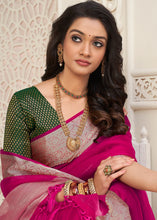 Load image into Gallery viewer, Magenta Pink Designer Organza Silk Saree with Tassels On Pallu