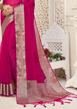 Load image into Gallery viewer, Magenta Pink Designer Organza Silk Saree with Tassels On Pallu