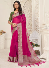 Load image into Gallery viewer, Magenta Pink Designer Organza Silk Saree with Tassels On Pallu