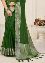 Load image into Gallery viewer, Hunter Green Designer Organza Silk Saree with Tassels On Pallu