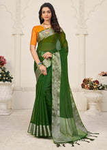 Load image into Gallery viewer, Hunter Green Designer Organza Silk Saree with Tassels On Pallu