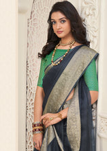 Load image into Gallery viewer, Lead Grey Designer Organza Silk Saree with Tassels On Pallu