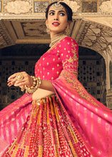 Load image into Gallery viewer, Pink &amp; Orange Banarasi Silk Lehenga Choli with Heavy Embroidery Work