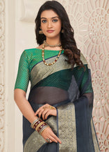Load image into Gallery viewer, Lead Grey Designer Organza Silk Saree with Tassels On Pallu