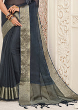 Load image into Gallery viewer, Lead Grey Designer Organza Silk Saree with Tassels On Pallu