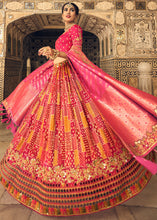 Load image into Gallery viewer, Pink &amp; Orange Banarasi Silk Lehenga Choli with Heavy Embroidery Work
