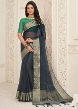 Load image into Gallery viewer, Lead Grey Designer Organza Silk Saree with Tassels On Pallu