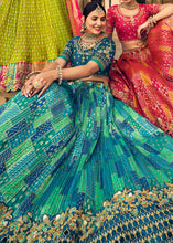 Load image into Gallery viewer, Prussian Blue &amp; Green Banarasi Silk Lehenga Choli with Heavy Embroidery Work