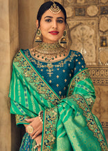 Load image into Gallery viewer, Prussian Blue &amp; Green Banarasi Silk Lehenga Choli with Heavy Embroidery Work