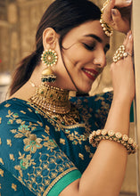Load image into Gallery viewer, Prussian Blue &amp; Green Banarasi Silk Lehenga Choli with Heavy Embroidery Work