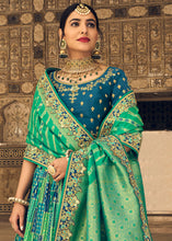 Load image into Gallery viewer, Prussian Blue &amp; Green Banarasi Silk Lehenga Choli with Heavy Embroidery Work