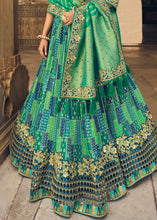 Load image into Gallery viewer, Prussian Blue &amp; Green Banarasi Silk Lehenga Choli with Heavy Embroidery Work
