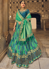Load image into Gallery viewer, Prussian Blue &amp; Green Banarasi Silk Lehenga Choli with Heavy Embroidery Work