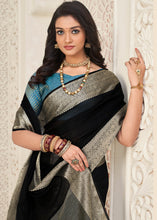 Load image into Gallery viewer, Onyx Black Designer Organza Silk Saree with Tassels On Pallu