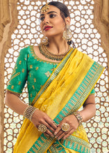 Load image into Gallery viewer, Yellow &amp; Blue Banarasi Silk Lehenga Choli with Heavy Embroidery Work