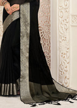 Load image into Gallery viewer, Onyx Black Designer Organza Silk Saree with Tassels On Pallu