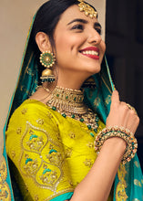 Load image into Gallery viewer, Yellow &amp; Blue Banarasi Silk Lehenga Choli with Heavy Embroidery Work