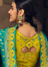 Load image into Gallery viewer, Yellow &amp; Blue Banarasi Silk Lehenga Choli with Heavy Embroidery Work