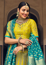 Load image into Gallery viewer, Yellow &amp; Blue Banarasi Silk Lehenga Choli with Heavy Embroidery Work