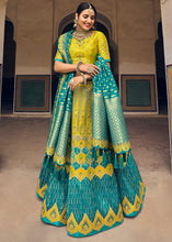 Load image into Gallery viewer, Yellow &amp; Blue Banarasi Silk Lehenga Choli with Heavy Embroidery Work