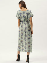 Load image into Gallery viewer, Gold Block Print Front Pleated side cowl dress