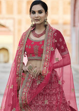 Laden Sie das Bild in den Galerie-Viewer, Cerise Pink Velvet Lehenga Choli Having Heavy Embroidery &amp; Hand work: Bridal Edition