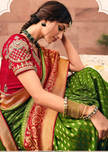 Load image into Gallery viewer, Forest Green Woven Banarasi Silk Saree with Embroidered Blouse
