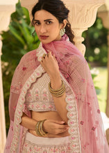 Laden Sie das Bild in den Galerie-Viewer, Ivory Pink Crepe Lehenga Choli with Zari, Sequins, Dori, Thread &amp; Zarkan work