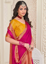 Carica l'immagine nel visualizzatore Galleria,Hot Pink Woven Chinon Silk Saree