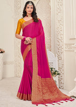 Carica l'immagine nel visualizzatore Galleria,Hot Pink Woven Chinon Silk Saree