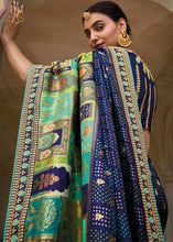 Cargar imagen en el visor de la galería, Navy Blue Dola Silk Saree with Beautiful Embroidery work: Wedding Edition