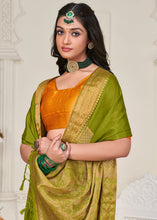Load image into Gallery viewer, Olive Green Woven Chinon Silk Saree