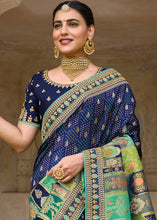 Cargar imagen en el visor de la galería, Navy Blue Dola Silk Saree with Beautiful Embroidery work: Wedding Edition
