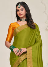Load image into Gallery viewer, Olive Green Woven Chinon Silk Saree