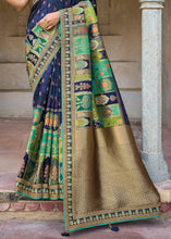 Cargar imagen en el visor de la galería, Navy Blue Dola Silk Saree with Beautiful Embroidery work: Wedding Edition