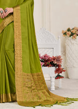 Load image into Gallery viewer, Olive Green Woven Chinon Silk Saree